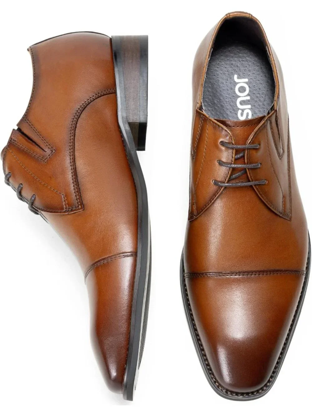 Men's Yellow Brown Leather Cap Toe Formal Lace Up Business Oxford Dress Shoes